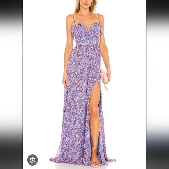 sau lee Dresses & Skirts - Sau Lee Florence Silk Gown Blue Floral